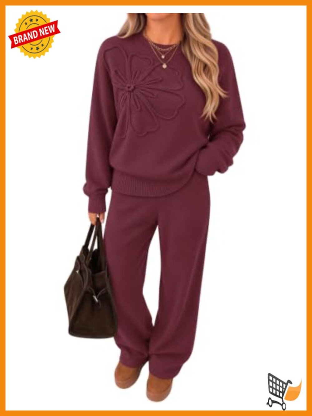 Women's 2 Piece Sweater Lounge Set 3D Floral Long Sleeve Wide Leg Pants